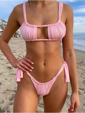 Frankies Bikinis Willow Cheeky Bikini Bottom in Love Pink - Size Large